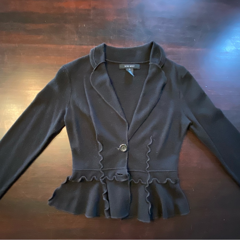 Nine West Women’s Black Knit Peplum Ruffle Blazer, Size Small, NWOT